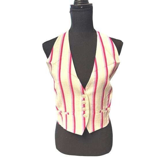 Nasty Gal NWT Premium Striped Linen Tailored Halter Vest Sz 14 Backless Cropped - Picture 2 of 8